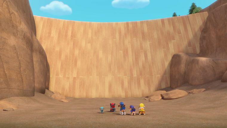 Die Crew baut einen Staudamm