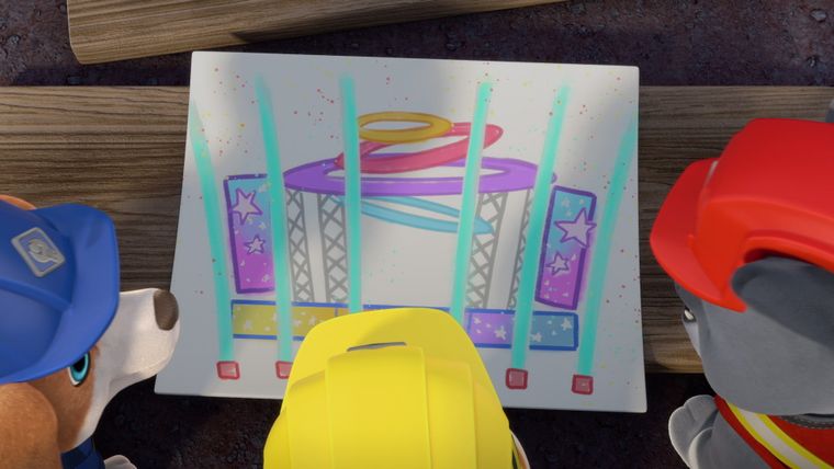 Die Crew baut eine Wasserlicht-Show / Die Crew baut ein Karussell