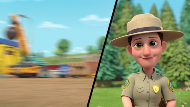 Die Crew und Skye bauen eine Berghütte